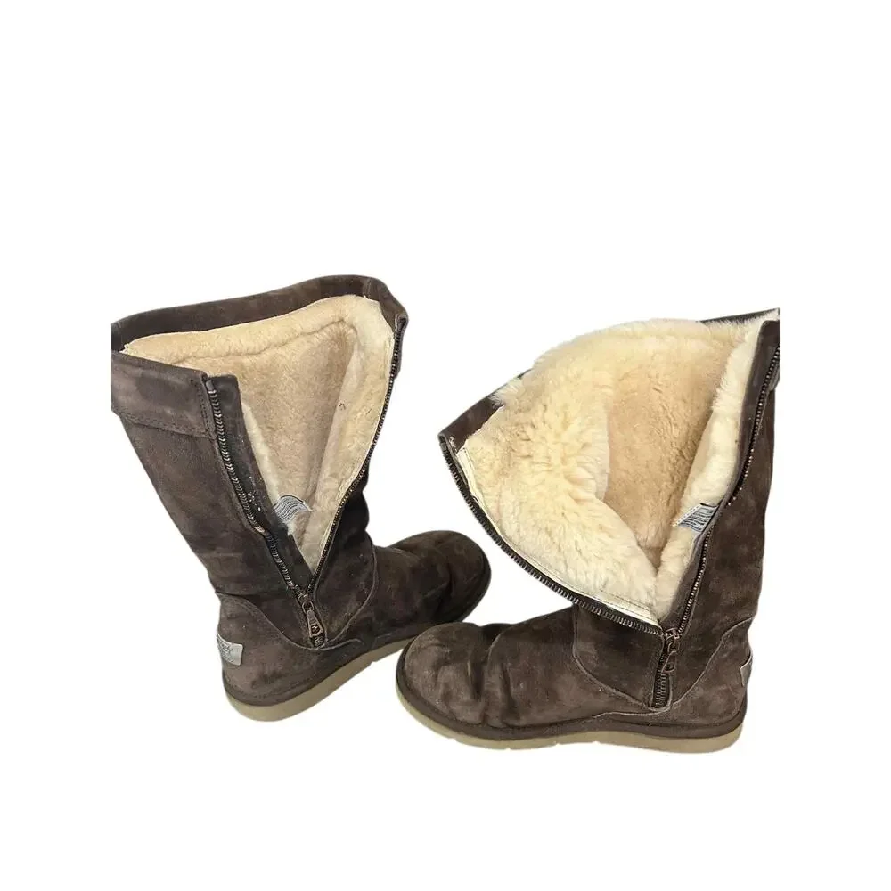 Women's UGG Boot Cargo III Sherling Lined Leather Mid Calf Buckle Zip Close Sz 7 - Picture 3 of 8